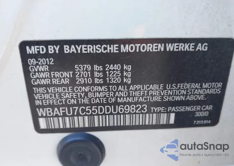 2013 BMW 535I xDrive from USA, damaged, VIN WBAFU7C55DDU69823